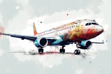 Poster - an airplane painting on a plain white background. Generative AI