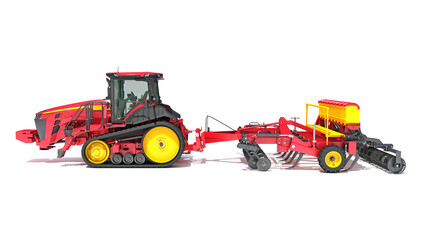 Wall Mural - Farm Tractor with Seed Drill 3D rendering on white background