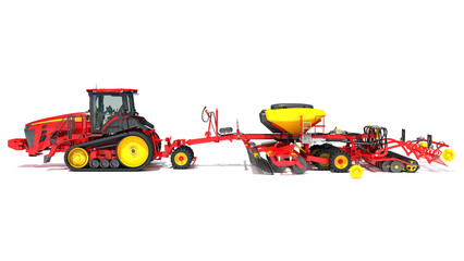 Wall Mural - Tractor with Seed Drill 3D rendering on white background