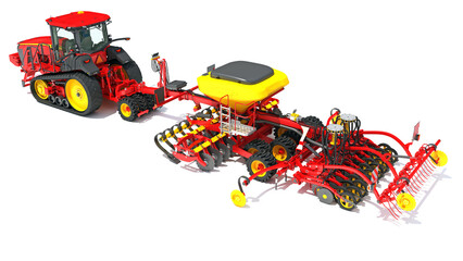 Wall Mural - Tractor with Seed Drill 3D rendering on white background