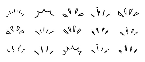 Aufkleber - Doodle shine sunburst sparkle ray elements. Hand drawn pop surprise line frame for title headline illustration. Doodle vector illustration
