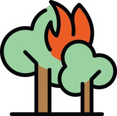 Sticker - Burning forest icon. Outline burning forest vector icon for web design isolated on white background color flat