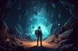 Journeying into the Unknown: A Haunting Painting of an Explorer Discovering Diamonds in a Spooky Environment, Generative AI.