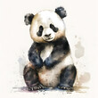 Cute watercolor panda. Funny animal design for fabric, t-shirt, greeting card, sticker. Illustration by Generative Ai
