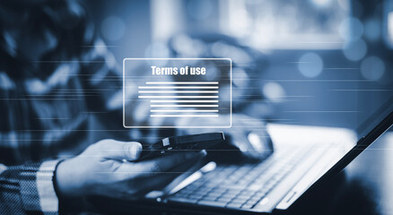 businessmen hold smartphones of terms of use concept, online banking check budget planning concept b