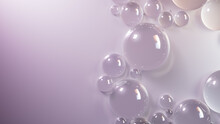 Liquid Droplets On White And Violet Background. Modern Wallpaper With Copy-Space.
