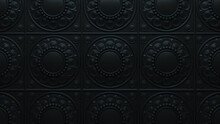 Black 3D Stucco Pattern Background. Classical Dark Decorative Wallpaper.