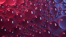 Liquid Droplets On Maroon And Blue Background. Glossy Wallpaper.