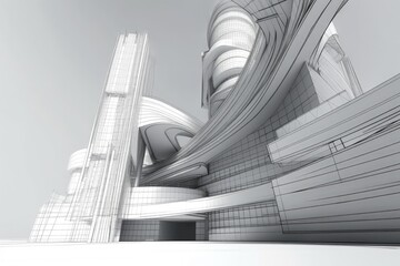 Wall Mural - modern building with a curved roof and spiral staircase. Generative AI