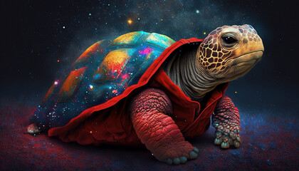 Fantasy turtle image, bright background. AI Generative.