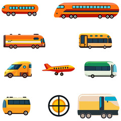 Canvas Print - Collection of Transportation Target Like As Bus, Airplane, Train, Auto Icons.