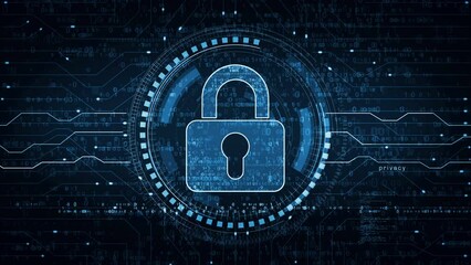 Cyber security and digital computer protection with padlock symbol abstract digital concept. Network, cyber technology and computer background seamless and looped animation.