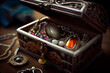 Treasures in a casket: a collection of precious jewelry. AI Generated