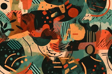 Canvas Print - vibrant abstract artwork with circular and geometric shapes. Generative AI