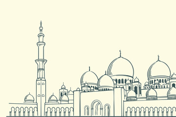 Wall Mural - Hand drawing sketch famous islamic building of Sheikh Zayed Mosque.