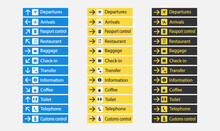 Set Of Airport Icons. Visual Informative Pointers For Orientation In A Large Area