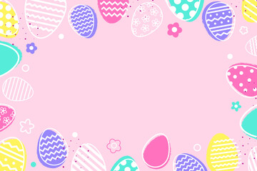Wall Mural - Pastel Easter background with eggs and flowers. Minimal design for card, poster and banner. Vector illustration