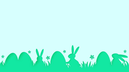 Wall Mural - Easter background with eggs and bunnies. Minimal design for card, poster and banner. Vector illustration