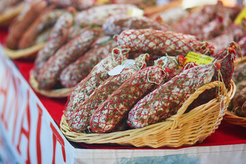 Wall Mural - Sausages on Mediterranean farmer market in Provence, France