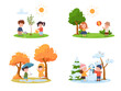 © sabelskaya - Kids game activity in four seasons of year flat vector illustrations isolated.