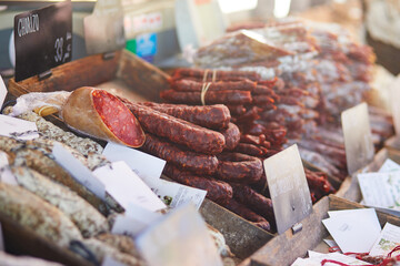 Wall Mural - Sausages on Mediterranean farmer market in Provence, France