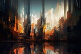 Fototapeta Nowy Jork - cityscape with buildings reflected in the water. Generative AI