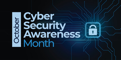Cyber Security Awareness Month. October. Safety on the internet. Vector illustration banner.