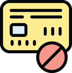 Sticker - Credit card reject payment icon. Outline Credit card reject payment vector icon for web design isolated on white background color flat