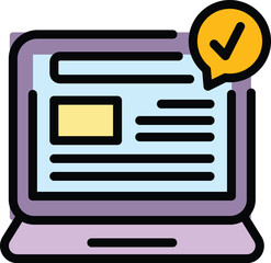 Sticker - Laptop market studies icon. Outline Laptop market studies vector icon for web design isolated on white background color flat