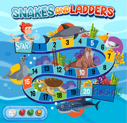 Wall Mural - Snakes and ladders board game template