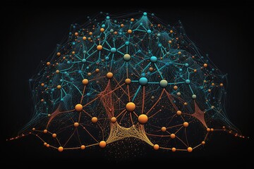 Poster - neural network, with data visualized as series of connections and nodes, created with generative ai