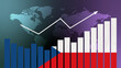 Czech Republic bar chart graph with ups and downs, increasing values, concept of economic recovery and business improving, businesses reopen, politics conflicts, war concept with flag