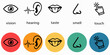  Five senses. Vector illustration containing eye, ear, lips, nose and hand.