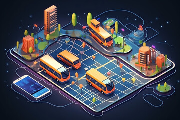 Map navigator on smartphone, app transport bus. Generative AI illustration.