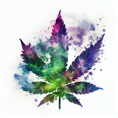 Poster - galaxy in shape of marijuana leaf Generative AI