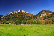 Autumn Landscape Of The Pieniny Mountains With The Three Crowns  Peak. Poland