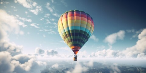 Hot air balloon in between the clouds on a sunny day, Generative IA