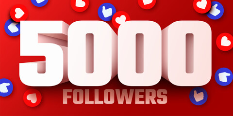 5k or 5000 followers thank you. Social Network friends, followers, Web user Thank you celebrate of subscribers or followers and likes. Vector illustration