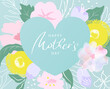 Postcard for Mother's Day. Beautiful background with flowers and butterfly.Vector illustration