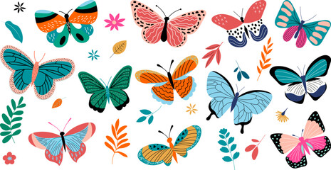 Wall Mural - set of butterflies in flat style isolated vector