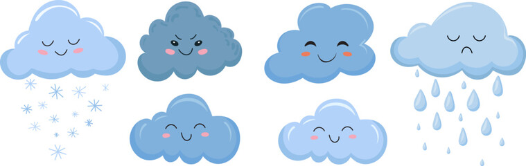 Wall Mural - weather characters set of clouds in flat style isolated vector