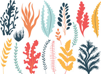 Wall Mural - seaweed set in flat style isolated vector