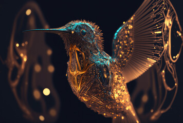 A cyborg hummingbird designed with detailed decoration, Generative AI