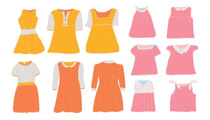 Wall Mural - Set of different stylish dresses. Dresses for kids and women.