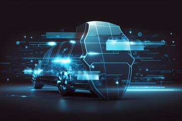 Cybersecurity and privacy concepts to protect data for Mobility and car. Shield and internet network security technology. Businessman protecting personal data. cyber security concept. Generative AI