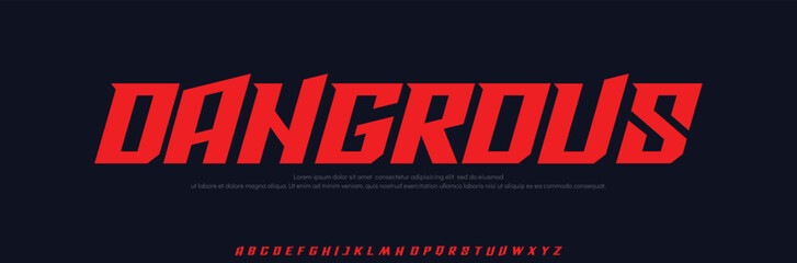 Dangrous, sharped high bold italic font, brave and determined modern alphabet for sport, adventurous, buttle, racing typography. Dynamic letters with spikes. Strong and study vector typographic design