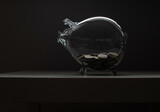 Fototapeta  - Skarbonka świnka, przeźroczysta, szklana z monetami 5 zł
