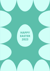 Happy Easter Day 2023 greeting illustration in blue colours. Great choice to greet. Easter eggs frame