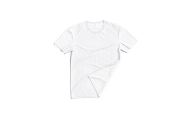 Wall Mural - Blank white crumpled t-shirt deflacted corner mockup flat lay, isolated