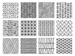 Wall Mural - Set of Aesthetic Contemporary printable seamless pattern with abstract Minimal elegant line brush stroke shapes and line in black and white colors.